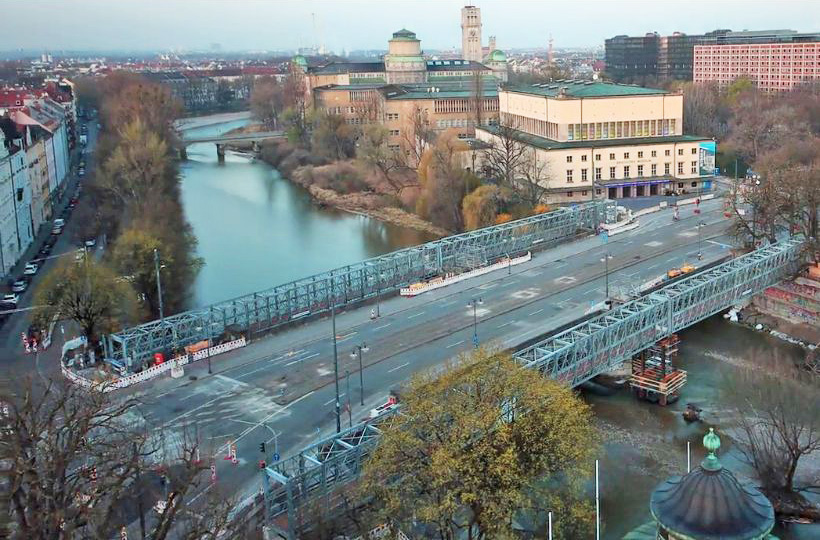 Ludwigbrücke Generalinstandsetzung: Einbau Behelfsbrücken, Foto: Baureferat Landeshauptstadt München
